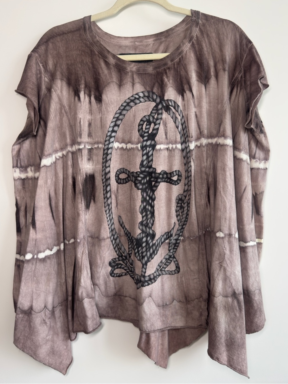 AllSaints Spitalfields Tie Dye Anchor Graphic Asymmetrical Tee Top Size 10